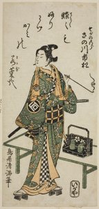De acteur Sanogawa Ichimatsu I als Soga no Goro in het toneelstuk "Hatachiyama Horai Soga," opgevoerd in het Ichimura Theater in de eerste maand, 1759 door Torii Kiyomitsu I