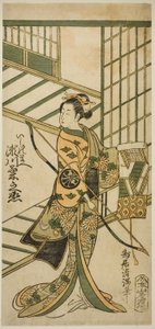 De acteur Segawa Kikunojo II als Ishi no Mae in het toneelstuk "Hoshi Aikotoba Higashiyama no Sakae," opgevoerd in het Ichimura Theater in de negende maand, 1763 door Torii Kiyomitsu I