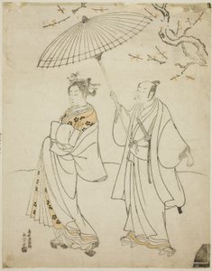 De acteurs Ichikawa Komazo I (L) en Nakamura Matsue I (R) door Torii Kiyomitsu I