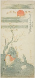 De dichter Sugawara no Michizane Rijdend op een os door Torii Kiyomitsu I