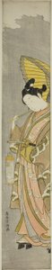 Jonge man met paraplu en lantaarn door Torii Kiyomitsu I