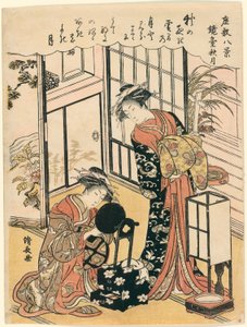 Een Spiegel op een Standaard die de Herfstmaan Suggereren (Kyodai no shugetsu), uit de serie "Acht Scènes van de Salon (Zashiki hakkei)"
