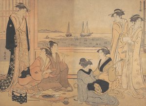 Een Feest van Vrolijke Mensen in een Theehuis in Shinagawa, ca. 1783 door Torii Kiyonaga