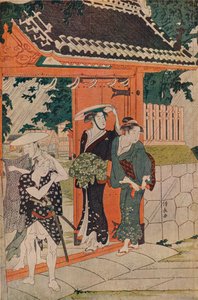 Een plotselinge bui bij het Mimeguri Inari-heiligdom, 1787 door Torii Kiyonaga