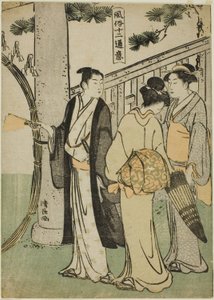 Bezoek aan een heiligdom, uit de serie "Twaalf scènes van populaire gebruiken (Fuzoku juni tsui)"