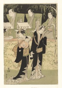 Acteurs Sawamura Sojuro III en Iwai Hanshiro IV als Jihei en Koharu door Torii Kiyonaga