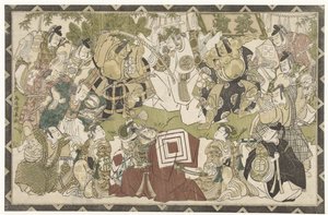 Acteurs in een shibaraku voorstelling door Torii Kiyonaga