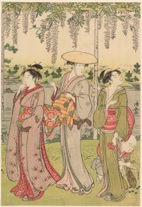 Bewondering van de blauwe regen bij het Kameido-heiligdom door Torii Kiyonaga