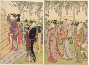 Bewondering van de blauwe regen bij het Kameido-heiligdom