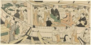 Een acteursbootfeest op de Sumida-rivier door Torii Kiyonaga