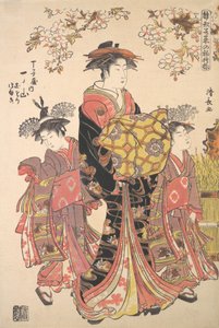 Een Oiran Vergezeld door Twee Kamuro