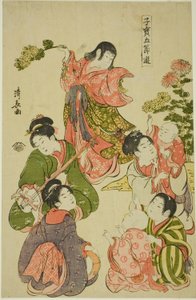 Chrysantenfestival, uit de serie "Kostbare kinderspelen van de vijf festivals (Kodakara gosetsu asobi)". door Torii Kiyonaga