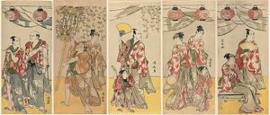 Elf Acteurs die het Festival van het Heiligdom van de Soga Broers Vieren door Torii Kiyonaga