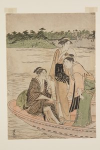 Veerboot bij Rokugō-rivier door Torii Kiyonaga