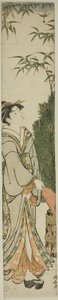 Geisha speelt battledore en shuttlecock door Torii Kiyonaga
