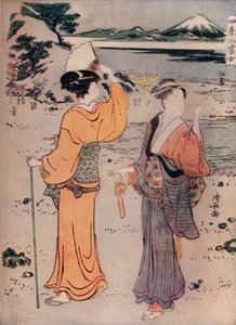 Meisjes aan de kust, c17e eeuw, 1914 door Torii Kiyonaga
