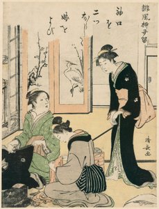 Schoonmoeder Plaagt de Bruid, uit de serie "Een Verzameling Humoristische Gedichten (Haifu yanagidaru)" door Torii Kiyonaga