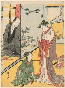 Scène bij de Daifukuya (Daifukuya no dan), uit de serie "Go Taiheiki Shiraishi Banashi" door Torii Kiyonaga
