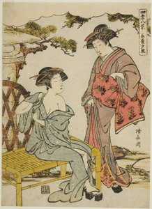 Zomergloed bij zonsondergang (Choka no sekisho), uit de serie "Acht scènes van de vier seizoenen (Shiki hakkei)" door Torii Kiyonaga