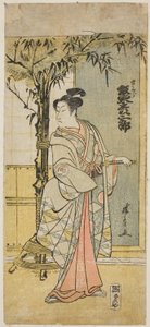 De acteur Bando Hikosaburo III als Kichisaburo in het stuk "Junshoku Edo Murasaki," uitgevoerd in het Ichimura Theater in de eerste maand, 1779 door Torii Kiyonaga