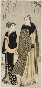 De acteur Matsumoto Koshiro IV en een geisha, uit een ongetitelde serie prenten die acteurs in hun privéleven tonen door Torii Kiyonaga