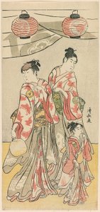 De acteurs Yamashita Mangiku, Iwai Hanshiro IV en Iwai Kumesaburo uit een pentaptych van elf acteurs die het festival van het heiligdom van de Soga-broers vieren door Torii Kiyonaga