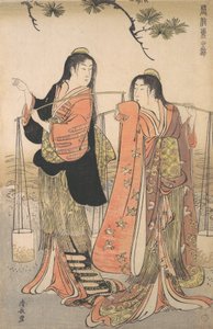 De dans van de strandmeisjes uit de serie Brokaat van het Oosten, ca. 1770 door Torii Kiyonaga