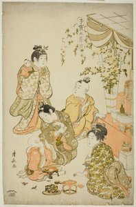 Het poppenfestival, uit de serie "Kostbare kinderspelen van de vijf festivals (Kodakara gosetsu asobi)". door Torii Kiyonaga