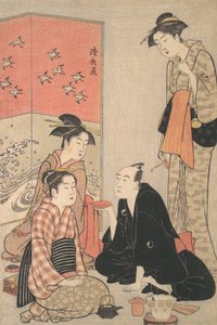 De Kabuki-acteur Sawamura Sojuro III en courtisanes