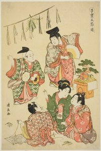 Het nieuwjaarsfeest, uit de serie "Kostbare kinderspelen van de vijf festivals (Kodakara gosetsu asobi)". door Torii Kiyonaga