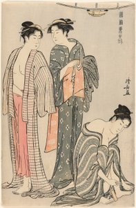 Drie vrouwen na een bad, uit de serie "Een brokaat van oosterse manieren (Fuzoku Azuma no nishiki)" door Torii Kiyonaga