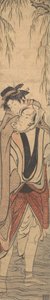 Twee geliefden die een rivier oversteken door Torii Kiyonaga