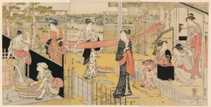 Vrouwen die kleren wassen door Torii Kiyonaga