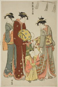 Jonge jongen die voor het eerst een hakama draagt, uit de serie "Een brokaat van oosterse manieren"