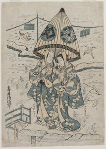 Nakamura Tomijuro en Nakamura Shichisaburo II als de Geliefden Agemaki en Sukeroku, 1753