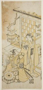 De acteurs Takinaka Hidematsu I en Sanogawa Ichimatsu I door Torii Kiyonobu II