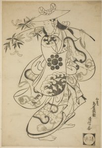 De acteur Sawamura Kodenji I als Tsuyu no Mae in het stuk "Kanto Koroku," opgevoerd in het Nakamura Theater in de derde maand, 1698 (?)