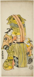 De Acteurs Ichikawa Danjuro II als Kamada Matahachi en Ichikawa Monnosuke I als Hisamatsu in het stuk "Osome Hisamatsu Shinju Tamoto no Shirashibori," opgevoerd in het Morita Theater, 1720 door Torii Kiyonobu I