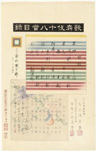 Inhoudsopgave voor de serie Kabuki juhachiban door Torii Kiyotada