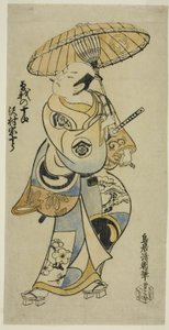 De acteur Sawamura Sojuro I als Soga no Juro in het stuk "Tsuru Kame Osana Soga," uitgevoerd in het Ichimura Theater in de eerste maand, 1721 (?)