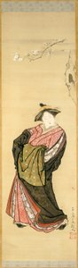Courtisane en kersenbloesemtak door Toriyama Sekien
