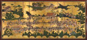 Paardenrace bij het Kamo-heiligdom, 1615-50 door Tosa School