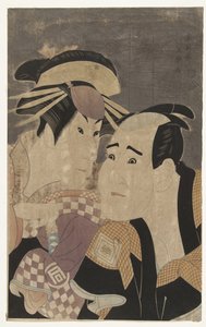Busteportret van Sanogawa Ichimatsu III en Ichikawa Tomiemon