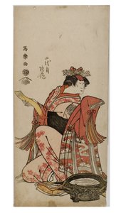 Kabuki acteur Nakamura in vrouwelijke rol (onnagata) (houtsnede op papier) door Toshusai Sharaku