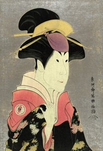 Print: houtsnede kleur mezzotint van Segwa tomisaburo, als yadorigi, vrouw van ogishi kurando door Sharaku Toshusai, actief 1794 door Toshusai Sharaku