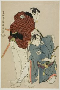 De acteurs Ichikawa Omezo I (R) als Tomita Hyotaro en Otani Oniji III (L) als Kawashima Jibugoro door Toshusai Sharaku