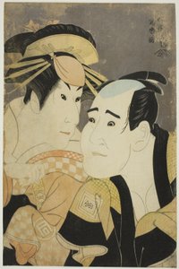 De acteurs Ichikawa Tomiemon (R) als Kanisaka Toma en Sanogawa Ichimatsu III (L) als de Gion-prostituee Onayo