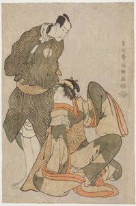 De acteurs Iwai Hanshiro IV (R) als Ohan van de Shinanoya en Bando Hikosaburo III (L) als Obiya Choemon door Toshusai Sharaku
