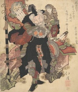 Chinese krijger die een kind op zijn schouders draagt, ca. 1825