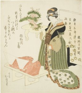 Courtisane met een versierde schaal door Totoya Hokkei